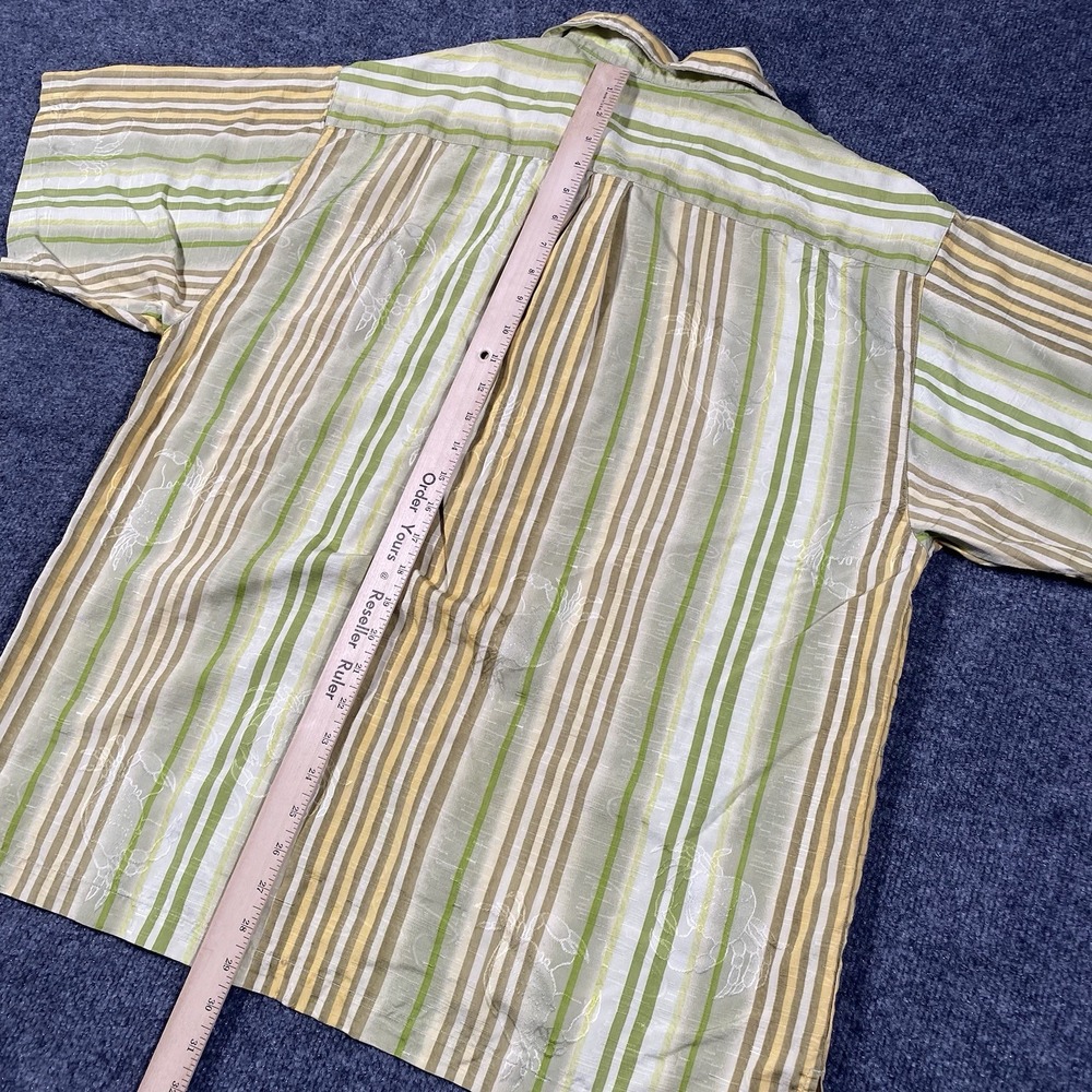 Vintage Tommy Bahama Striped Crab Embossed Silk Loop Collar Camp Shirt Mens L - Picture 5 of 6